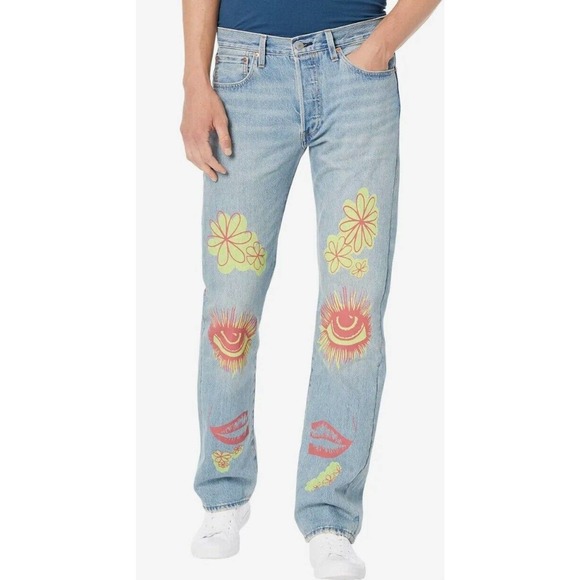 Levi's Premium 501 Jeans 36x32 Hippie Love Peace Groovy Straight Leg NWT Y2K